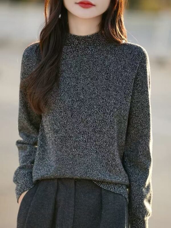Women's Heathered Mock Neck Knit Sweater - Soft Long Sleeve Pullover for Fall Winter