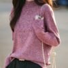 Women's Heathered Mock Neck Knit Sweater - Soft Long Sleeve Pullover for Fall Winter