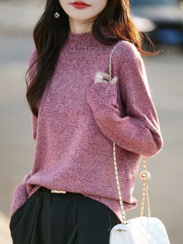 Women's Heathered Mock Neck Knit Sweater - Soft Long Sleeve Pullover for Fall Winter
