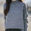 Women's Heathered Mock Neck Knit Sweater - Soft Long Sleeve Pullover for Fall Winter