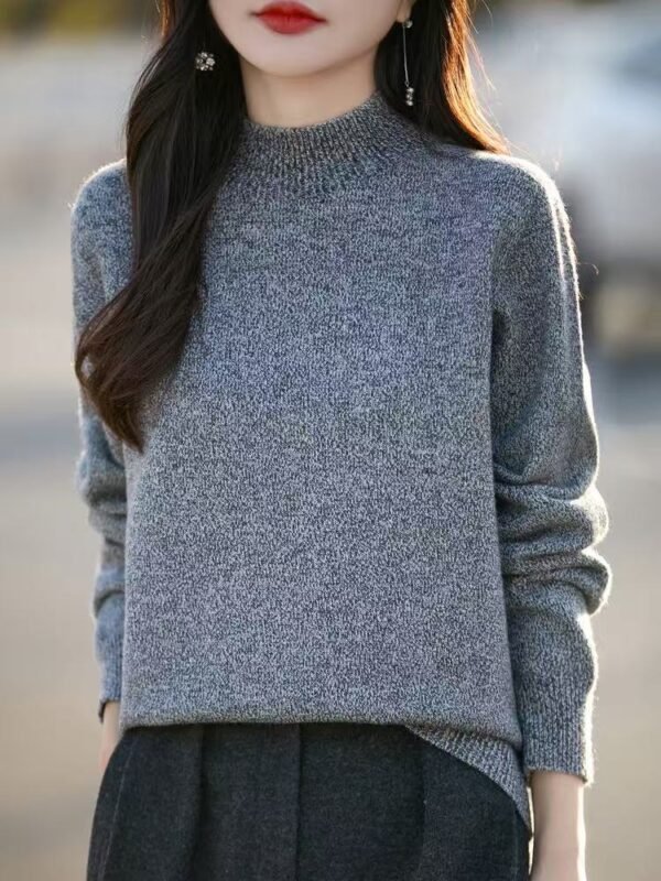 Women's Heathered Mock Neck Knit Sweater - Soft Long Sleeve Pullover for Fall Winter