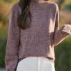 Women's Heathered Mock Neck Knit Sweater - Soft Long Sleeve Pullover for Fall Winter