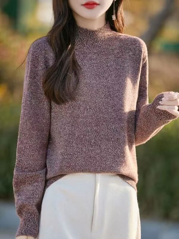 Women's Heathered Mock Neck Knit Sweater - Soft Long Sleeve Pullover for Fall Winter