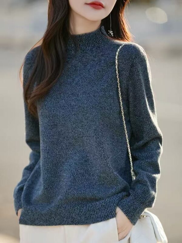 Women's Heathered Mock Neck Knit Sweater - Soft Long Sleeve Pullover for Fall Winter