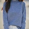 Women's Heathered Mock Neck Knit Sweater - Soft Long Sleeve Pullover for Fall Winter