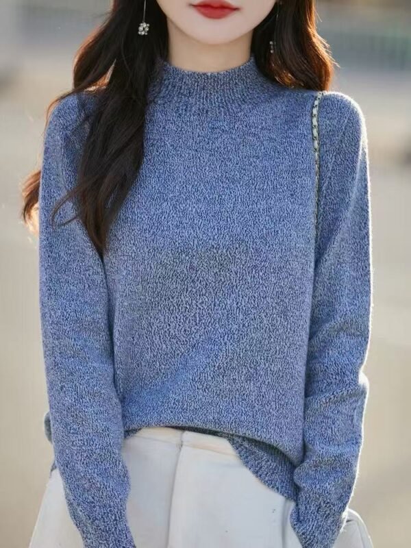 Women's Heathered Mock Neck Knit Sweater - Soft Long Sleeve Pullover for Fall Winter