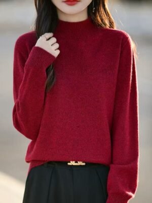 Women's Heathered Mock Neck Knit Sweater - Soft Long Sleeve Pullover for Fall Winter