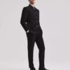 Modern Black Mandarin Collar Suit Set | Traditional Chinese Style 2-Piece Business Suit for Men