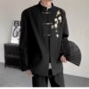 Men’s Black Tang Suit Jacket with Plum Blossom Embroidery - Modern Chinese Style