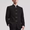 Modern Black Mandarin Collar Suit Set | Traditional Chinese Style 2-Piece Business Suit for Men