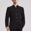Modern Black Mandarin Collar Suit Set | Traditional Chinese Style 2-Piece Business Suit for Men