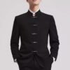 Modern Black Mandarin Collar Suit Set | Traditional Chinese Style 2-Piece Business Suit for Men