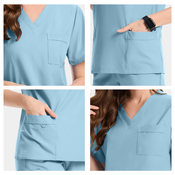 1765446744438 Women Stretch Scrub Set V Neck Short Sleeve Medical Uniform | Multi-Pocket Nursing Workwear