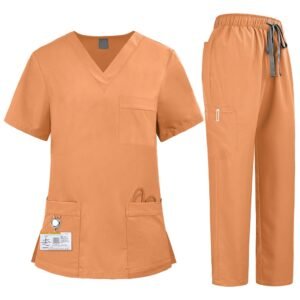1765446772703 Women Stretch Scrub Set V Neck Short Sleeve Medical Uniform | Multi-Pocket Nursing Workwear