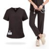 1765446784004 Women Stretch Scrub Set V Neck Short Sleeve Medical Uniform | Multi-Pocket Nursing Workwear