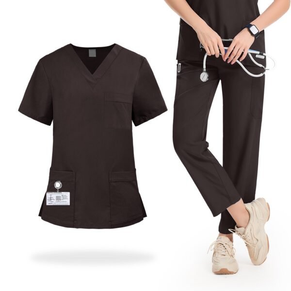 1765446784004 Women Stretch Scrub Set V Neck Short Sleeve Medical Uniform | Multi-Pocket Nursing Workwear