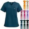 Women’s 4-Way Stretch V-Neck Scrub Set | Multi-Pocket Drawstring Medical Nursing Uniform Top & Pants