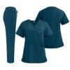 Women’s 4-Way Stretch V-Neck Scrub Set | Multi-Pocket Drawstring Medical Nursing Uniform Top & Pants