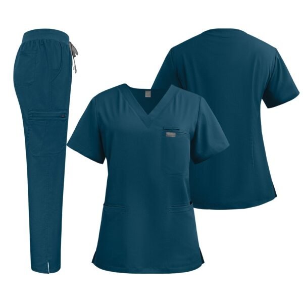 Women’s 4-Way Stretch V-Neck Scrub Set | Multi-Pocket Drawstring Medical Nursing Uniform Top & Pants
