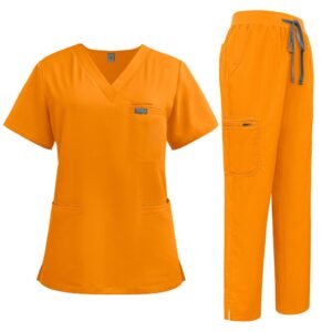 1765447065793 Women’s 4-Way Stretch V-Neck Scrub Set | Multi-Pocket Drawstring Medical Nursing Uniform Top & Pants