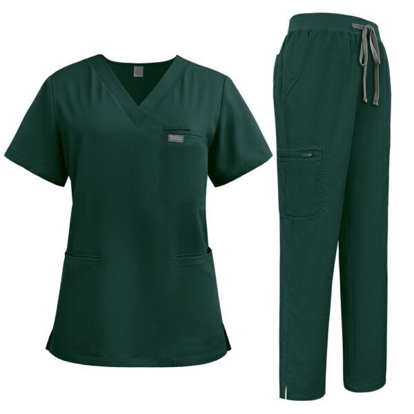 Women’s 4-Way Stretch V-Neck Scrub Set | Multi-Pocket Drawstring Medical Nursing Uniform Top & Pants