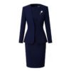 202602051679 Navy Blue Collarless Women Business Suit Dress Set | Formal Office Blazer Pencil Skirt Outfit