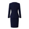 202602051681 Navy Blue Collarless Women Business Suit Dress Set | Formal Office Blazer Pencil Skirt Outfit