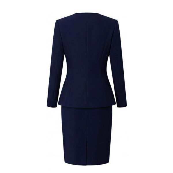 202602051681 Navy Blue Collarless Women Business Suit Dress Set | Formal Office Blazer Pencil Skirt Outfit