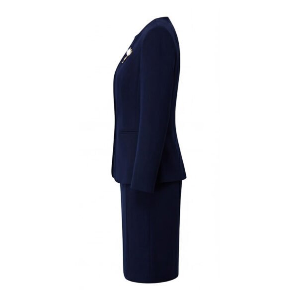 202602051682 Navy Blue Collarless Women Business Suit Dress Set | Formal Office Blazer Pencil Skirt Outfit