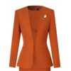 202602051683 Burnt Orange Collarless Women Business Suit Set | Formal Blazer & Pencil Skirt Work Outfit