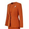 202602051684 Burnt Orange Collarless Women Business Suit Set | Formal Blazer & Pencil Skirt Work Outfit