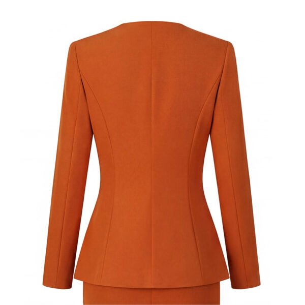 202602051685 Burnt Orange Collarless Women Business Suit Set | Formal Blazer & Pencil Skirt Work Outfit