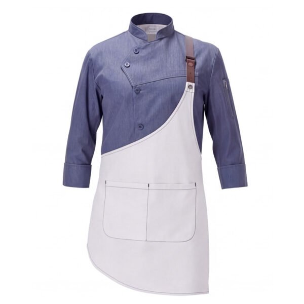 202603100927 Premium Denim Chef Uniform Set | Asymmetrical Apron Kitchen Workwear