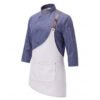 202603100928 Premium Denim Chef Uniform Set | Asymmetrical Apron Kitchen Workwear