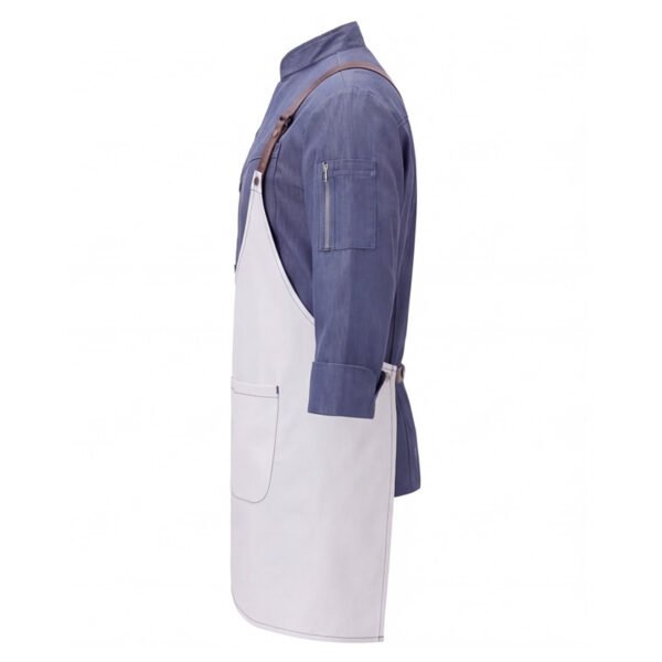202603100930 Premium Denim Chef Uniform Set | Asymmetrical Apron Kitchen Workwear