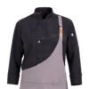 202603100931 Premium Asymmetric Chef Uniform Set | Black Chef Jacket & Grey Leather Strap Apron