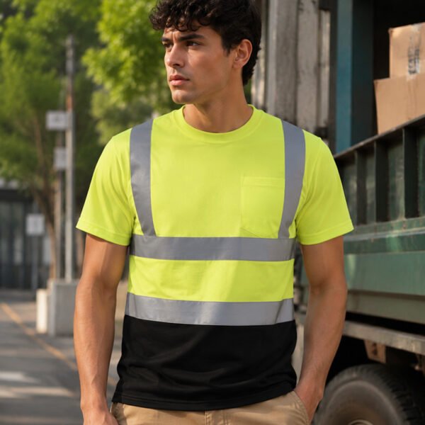 High Visibility Reflective Work T-Shirt | Two Tone Hi Vis Safety Short Sleeve Construction Work Tee