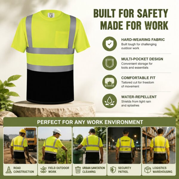 High Visibility Reflective Work T-Shirt | Two Tone Hi Vis Safety Short Sleeve Construction Work Tee