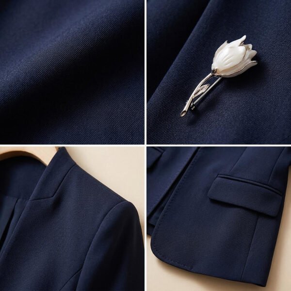 AZwrx1_ec8i4SEypzp3NTw Navy Blue Collarless Women Business Suit Dress Set | Formal Office Blazer Pencil Skirt Outfit