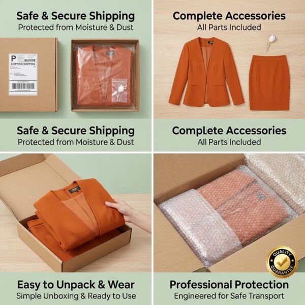 AZwrygb8cJWNnU6QfsDpxQ Burnt Orange Collarless Women Business Suit Set | Formal Blazer & Pencil Skirt Work Outfit