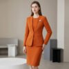AZwrygbScH-ekLNTANY_nw Burnt Orange Collarless Women Business Suit Set | Formal Blazer & Pencil Skirt Work Outfit