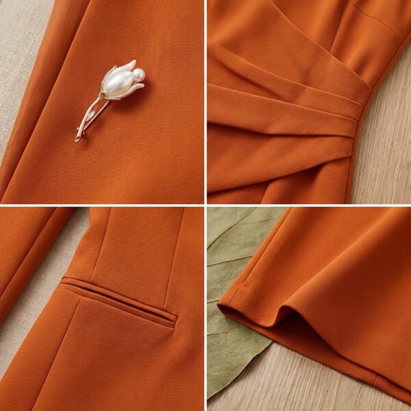 AZwrygbjc7yKNIR2yzgHZw Burnt Orange Collarless Women Business Suit Set | Formal Blazer & Pencil Skirt Work Outfit