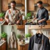 AZzRgEzDcBaIJeXQtQ0LoA Premium Asymmetric Chef Uniform Set | Black Chef Jacket & Grey Leather Strap Apron