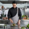 AZzRgEzbcHKZnKfN2jc3hQ Premium Asymmetric Chef Uniform Set | Black Chef Jacket & Grey Leather Strap Apron