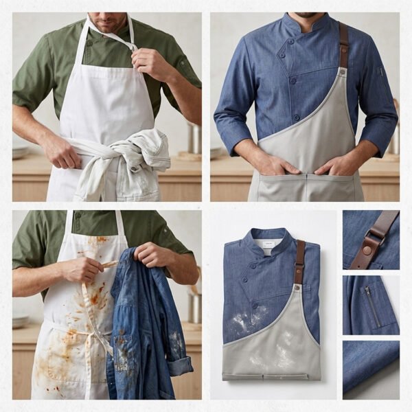 AZzRiZIXcpy9fbF3PAbj8w Premium Denim Chef Uniform Set | Asymmetrical Apron Kitchen Workwear