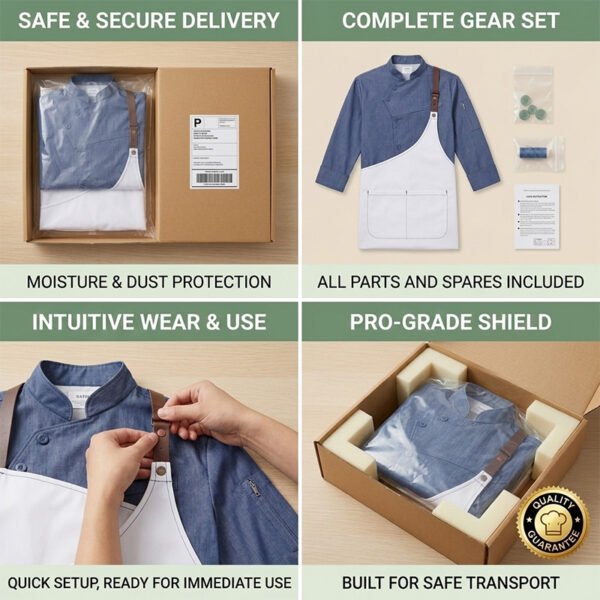 AZzRiZIjcRKTOt5xXdevCw Premium Denim Chef Uniform Set | Asymmetrical Apron Kitchen Workwear