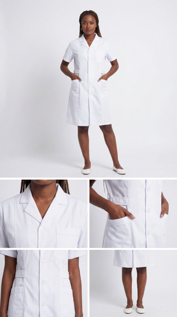 ComfyUI_00001_ Women Short Sleeve White Nurse Dress | Professional Medical Uniform Scrub Dress For Hospital Clinic