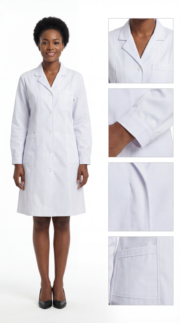 ComfyUI_00001_ Women Tailored White Lab Coat | Professional Long Sleeve Medical Doctor Nurse Uniform