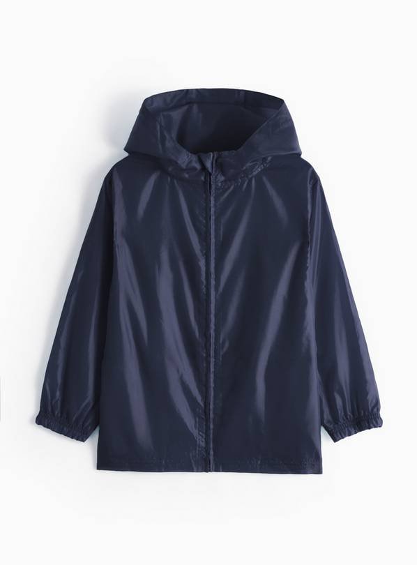 Kids Navy Packaway Waterproof Rain Jacket | Lightweight Hooded Windbreaker