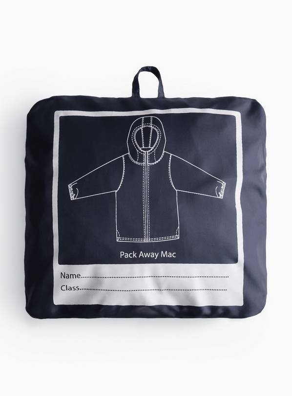 Kids Navy Packaway Waterproof Rain Jacket | Lightweight Hooded Windbreaker